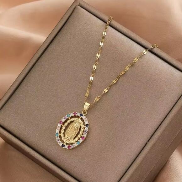 18k Gold Plated 925 Silver Lady Mary Christmas Birthday Women's Faith Vtg. Gift